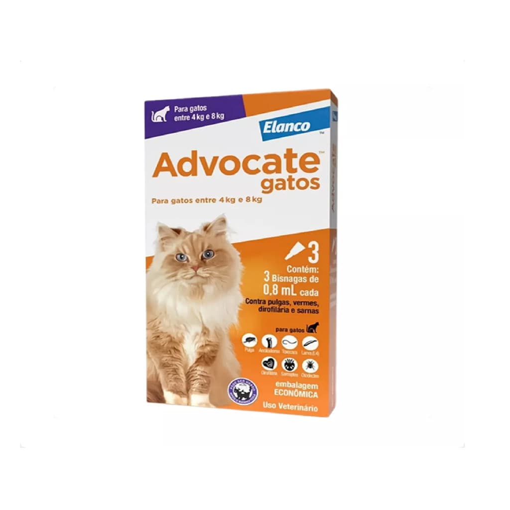 Anti pulgas Advocate Gatos de 4 a 8 kg com 3 pipetas