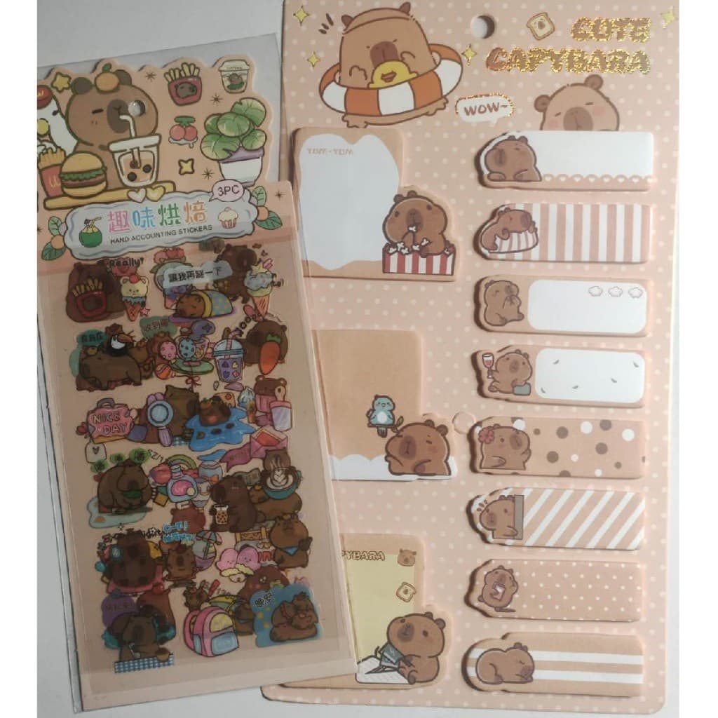 Kit Capivara Papelaria Fofa Kawaii Adesivos Canetas Capybara