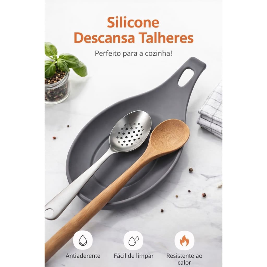 Descanso de Talheres CINZA Silicone Utensílio Cozinha Garfo Faca Colher
