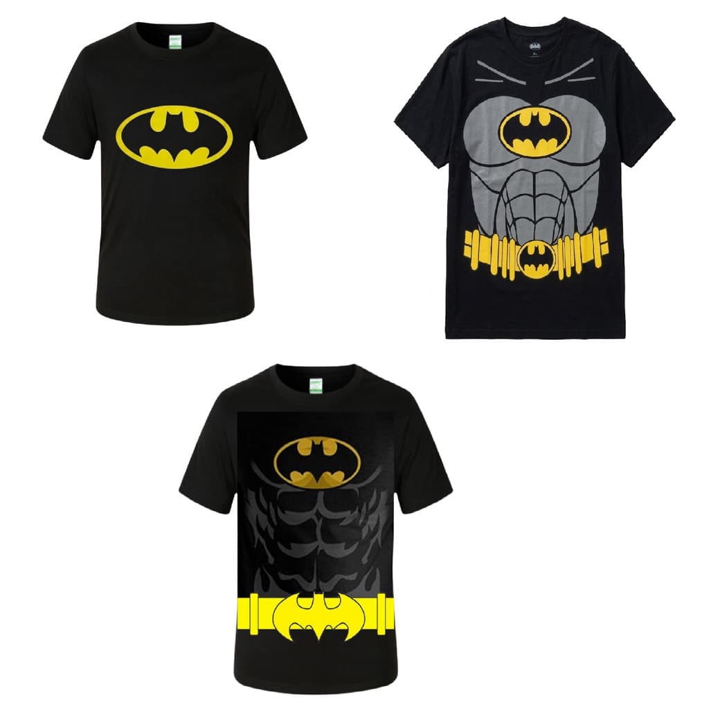 Batman Camisa Camiseta Infantil Adulto Festa Fantasia Super Heroi Homem Aranha 100% Algodão
