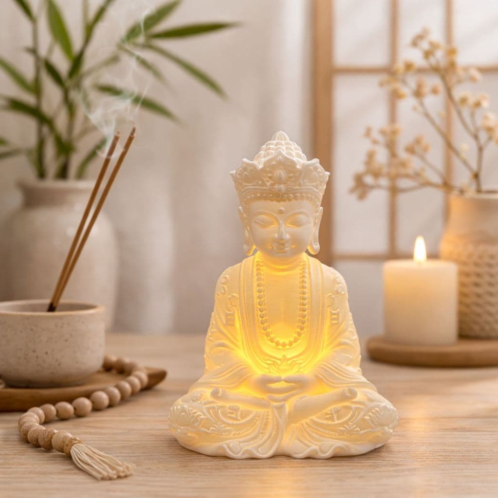 Estatueta Decorativa Buda Acompanha Vela LED