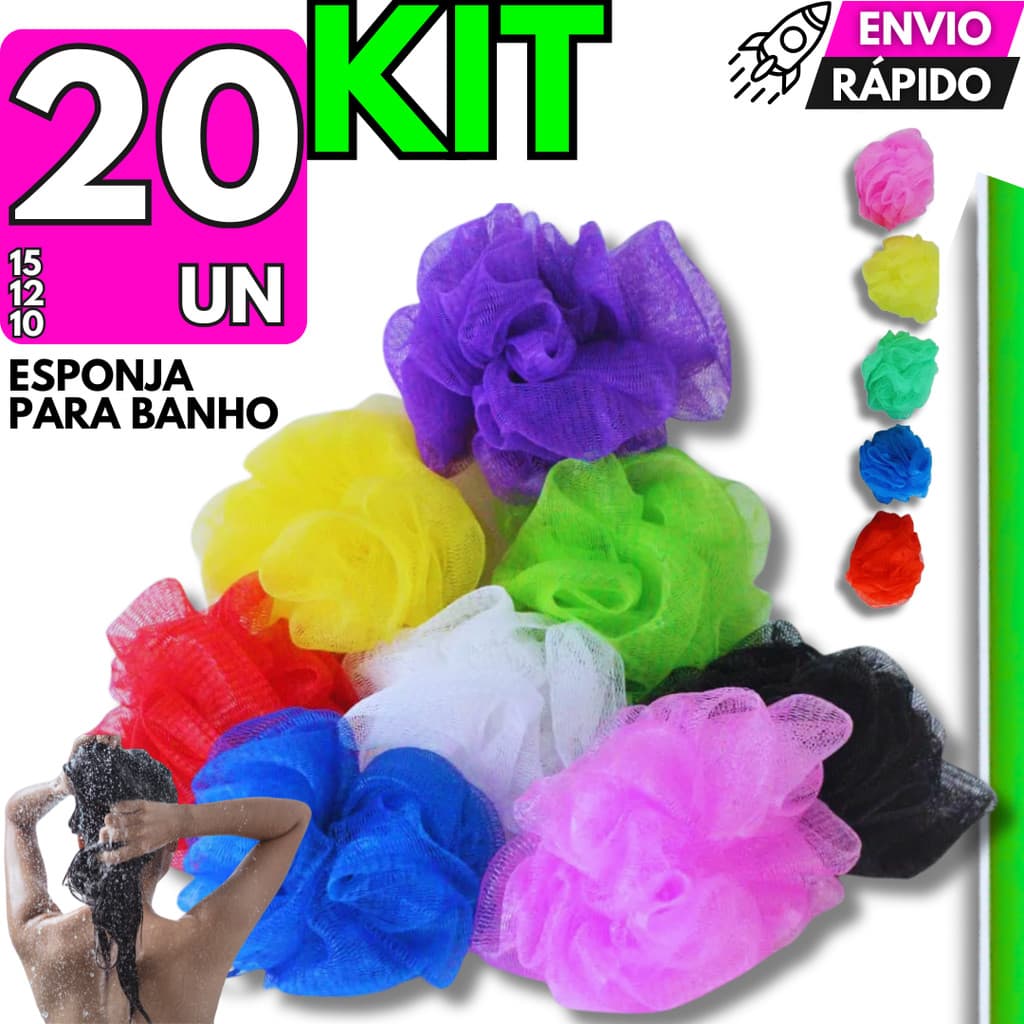 Kit Bucha Banho Premium Esponja Qualidade Cores Relaxante Nylon Com Cordinha Sortidas Durável