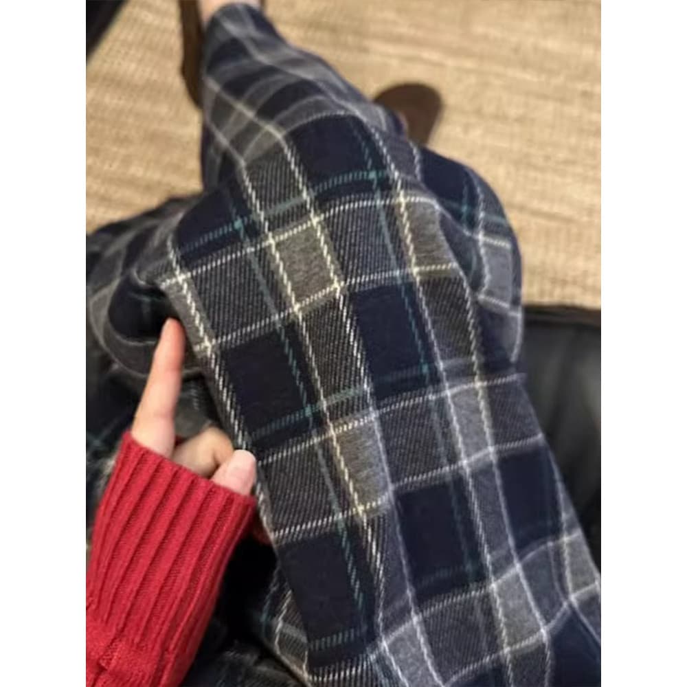 Shenzhen South Oil High-Goods Estilo feminino de venda quente _ Forro de lã Calça xadrez espessada drapeada Calça Casual