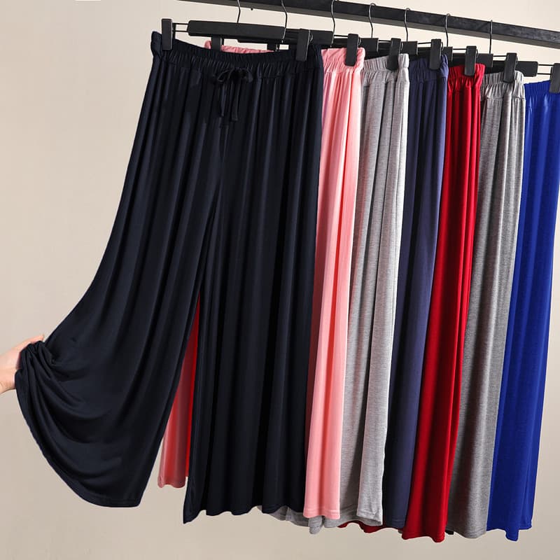 Estilo fino Modal calças de perna larga feminina verão versão coreana tamanho grande solto em linha reta calças casuais
