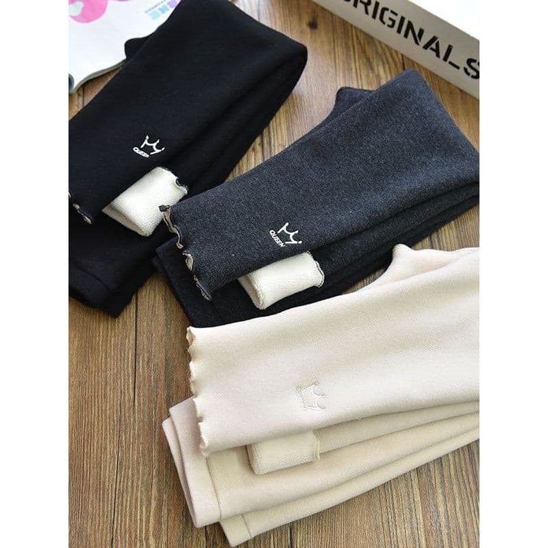 Meninas 2025 outono inverno novo estilo moda All-Match forro de lã engrossado quente renda coroa Leggings na moda