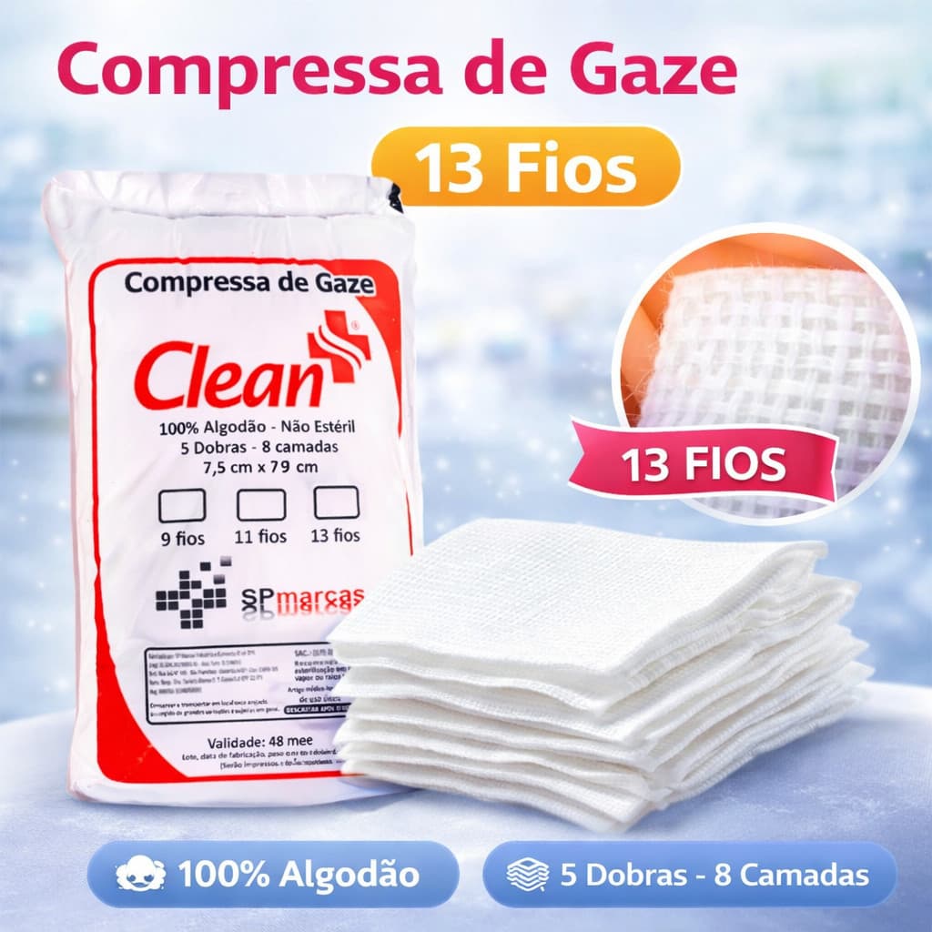 Compressa de Gaze Hidrófila 13 Fios 100% Algodão