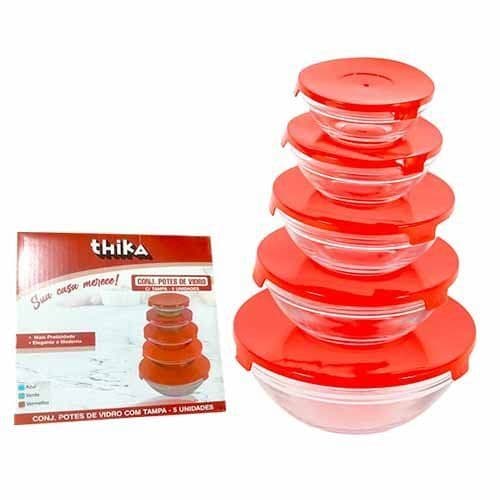 Kit 5 Potes de Vidro com Tampa Hermética ChefStorage Organizador de Geladeira Marmita Vidro Resistente