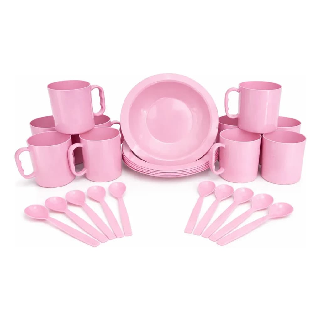 Kit 50 Caneca 400ml 50 Prato Fundo 22cm 50 Colheres Plástico