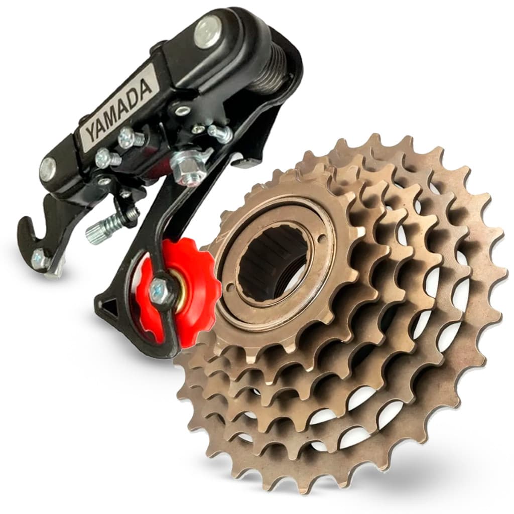 Kit Transmissão Bicicleta 7V Roda Livre 14/28 + Câmbio Traseiro Indexado Universal MTB Urbana