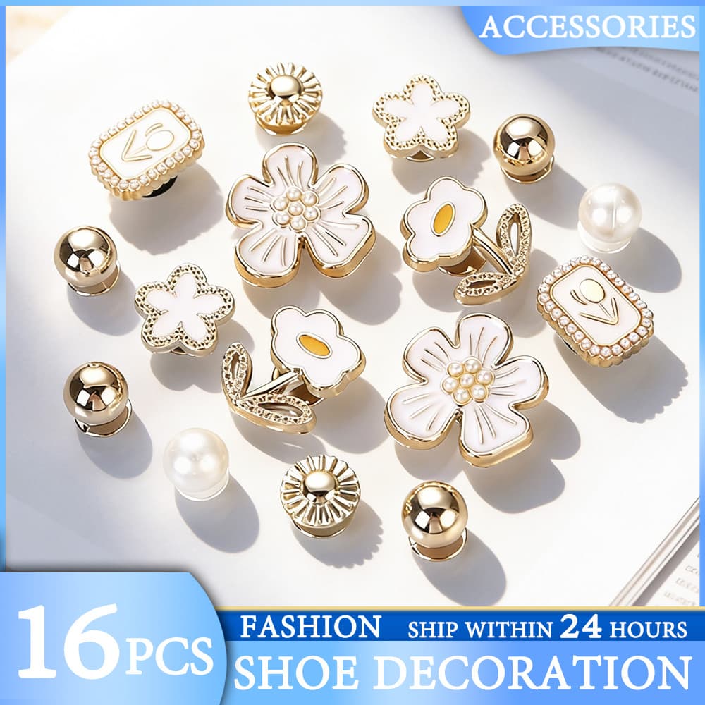 Charms de Sapatos 16 peças Acessórios Decorativos de Flores para Sandálias, Botões e Alfinetes, Podem ser usados como pr
