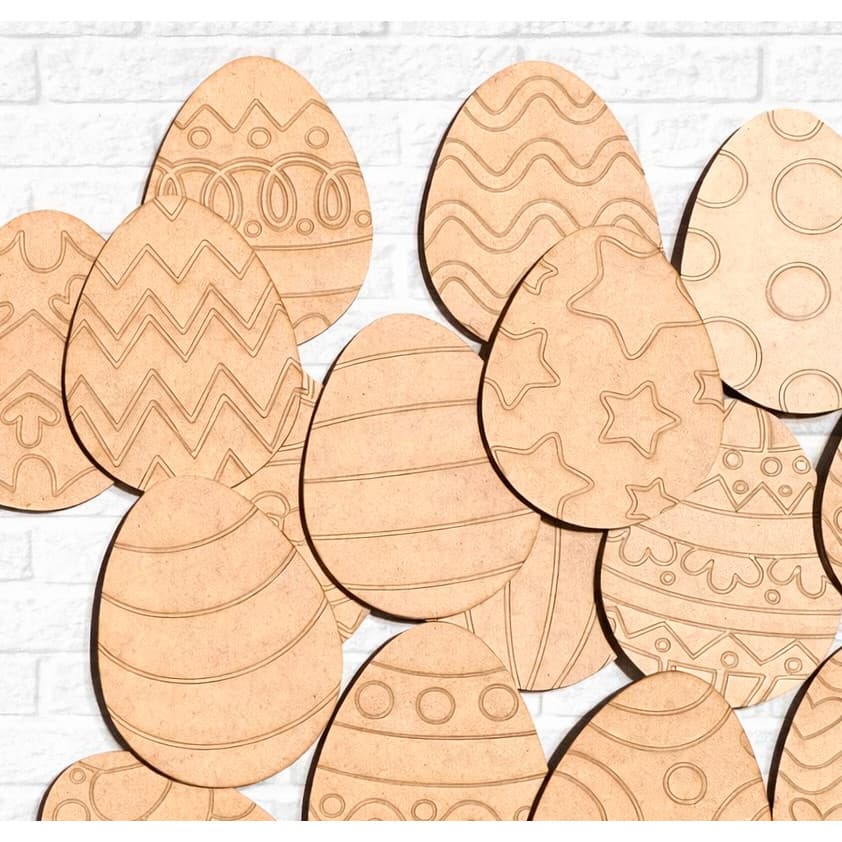 Ovos de Páscoa em MDF com desenhos Gravados a laser para colorir, decorar na Páscoa