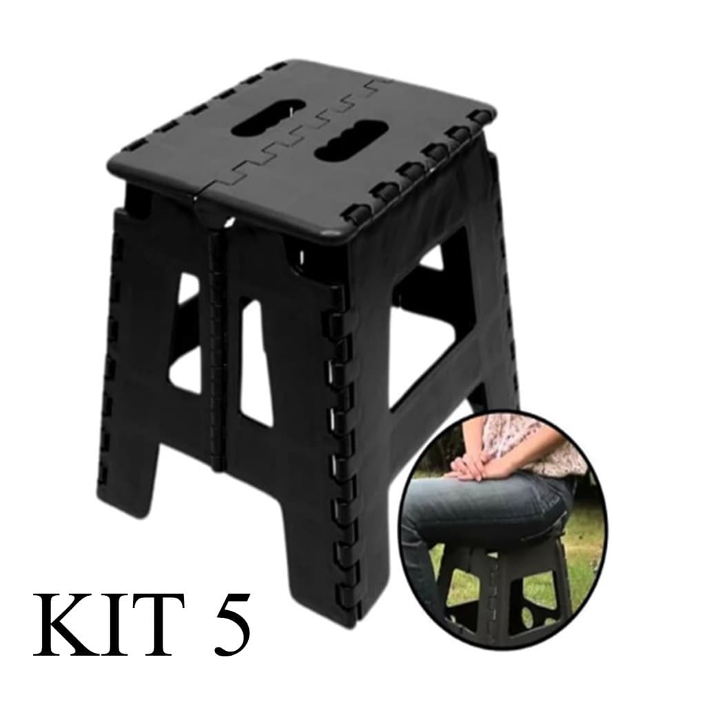 Kit 5 Bancos Plástico Dobrável Multiuso Banquinho Portátil Reforçado Banqueta 100kg Antiderrapante Compacto Camping