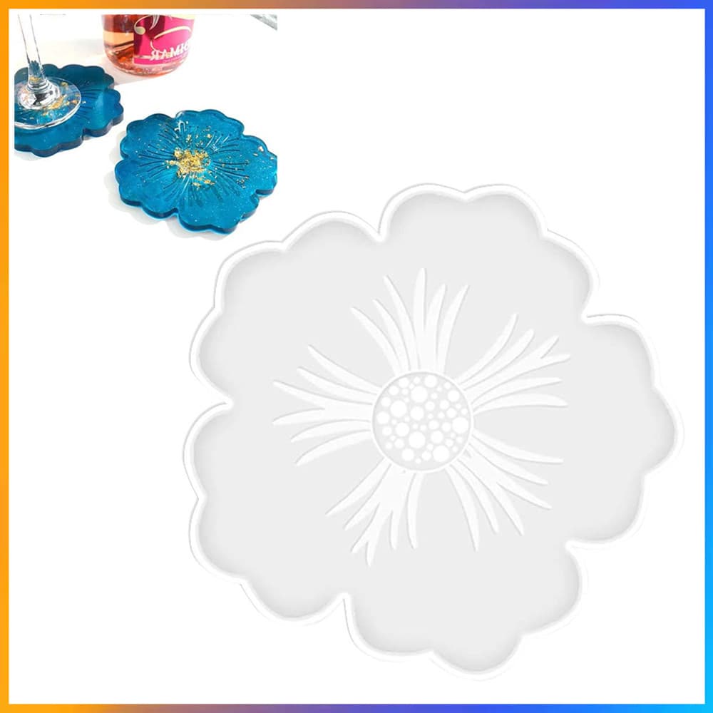 Bandeja grande em forma de flor de 34 cm, bandeja de chá de flores, resina epóxi, molde de porta-copos de ágata