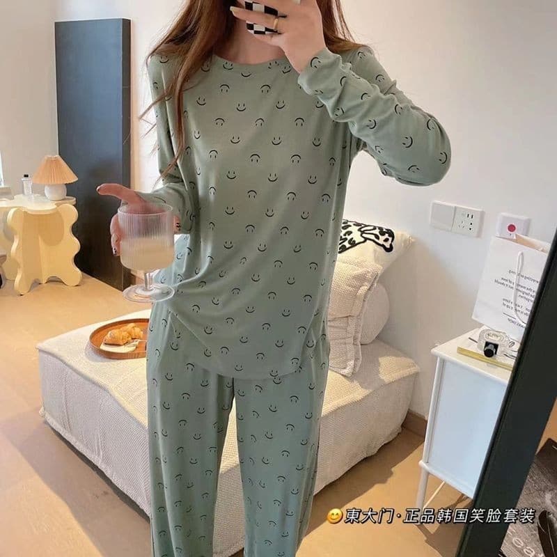 Pijamas de manga comprida feminino outono exterior Wear bonito pijamas conjunto estilo fino meninas Casual Plus Size pij