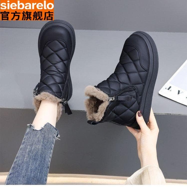 Botas de neve quentes forro de lã feminino engrossado sola macia confortável botas de algodão 2025 novas botas curtas de