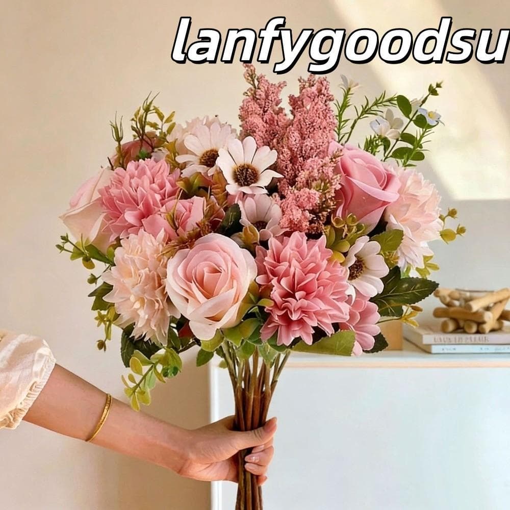 LANFYGOODS Flor De Simulação , Portátil , Design Bifurcado , Rosa Artificial , Buquê Falso De Toque Real