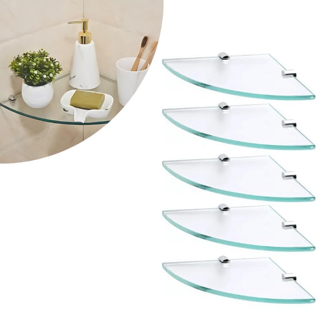 Kit 5 Prateleiras Porta Shampoo de Vidro 20x20 cm Banheiro Lavanderia Prateleira