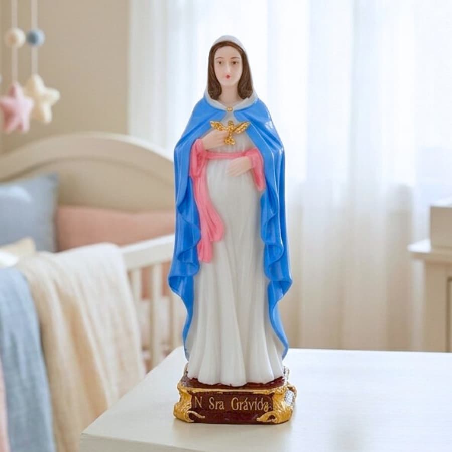 Imagem Nossa Senhora Grávida - Mãe de Jesus 15 cm Resina Pintado á Mão Católica