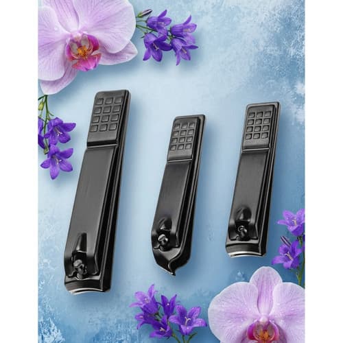 Kit 3 Cortadores de Unhas Grossas Profissional Aço Inox Preto Luxo