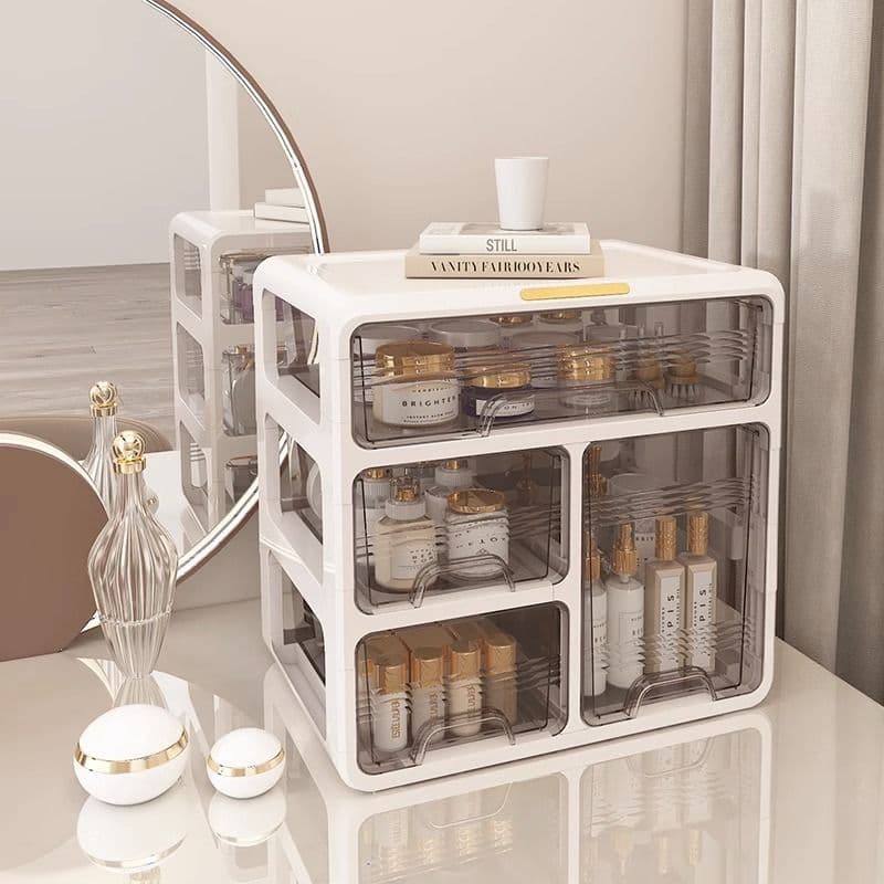 Caixa de armazenamento de cosméticos batom máscara compartimento prateleira gaveta estilo penteadeira produtos de cuidad