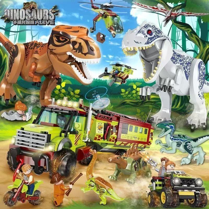 500 peças de blocos de construção Lego montagem modelo de dinossauro Tiranossauro Velociraptor para crianças meninos cri