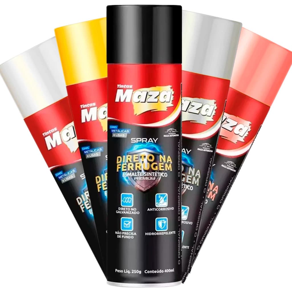 Spray Maza Esmalte Sintético Direto na Ferrugem Anticorrosivo 400ml - Todas as Cores