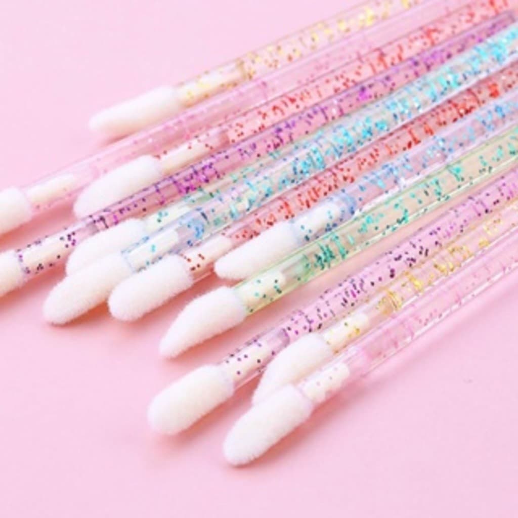 Pincel 50 Unidades Aplicador Descartável Glitter Gloss E Batom Maquiagem