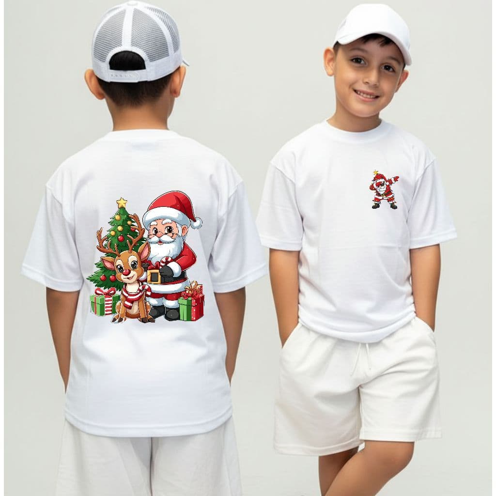 Camiseta Infantil Natal Papai Noel Malha 30.1 100% Algodão Camisa Juvenil Estilosa Natalino Unisssex