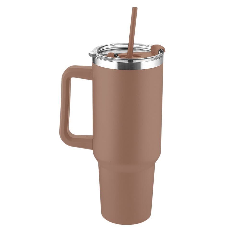 Garrafa Canecão 1300ml com Alça e Canudo Marrom - Parede Dupla em Inox