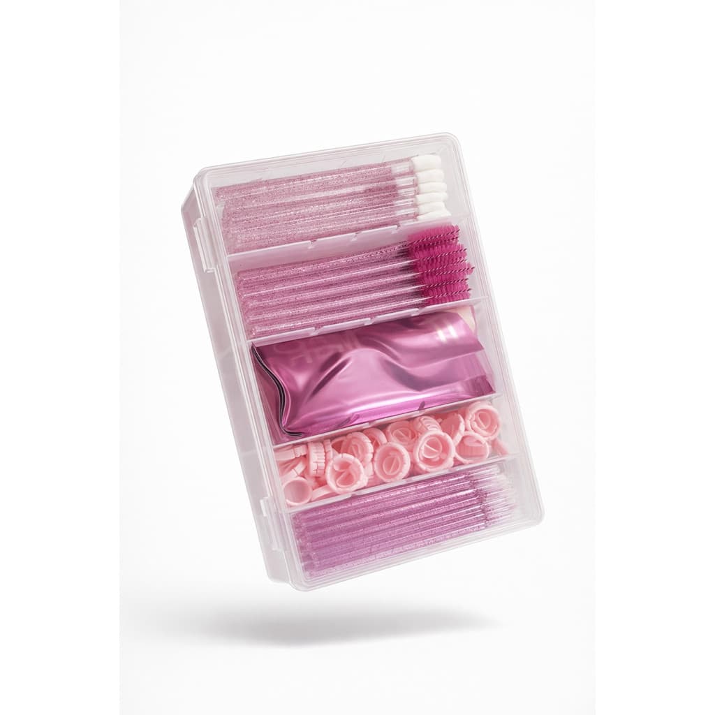 Kit Descartáveis Extensão de cílios com Aplicador Escovinha Microbrush Pad Transpore C/ Estojo