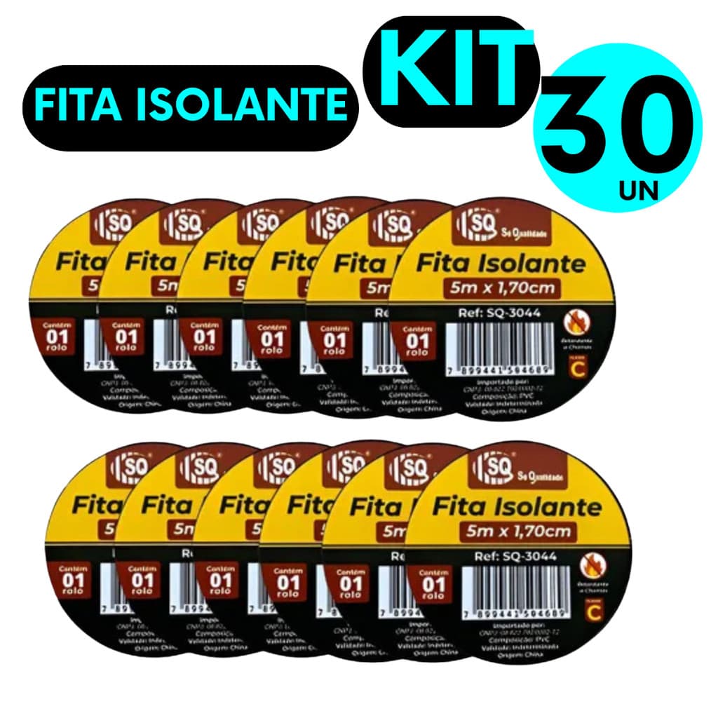 Kit de Fitas Isolante Preta 17mm 5 Metros Adesiva Fios Cabos Reparos Emendas Elétrica Antichama