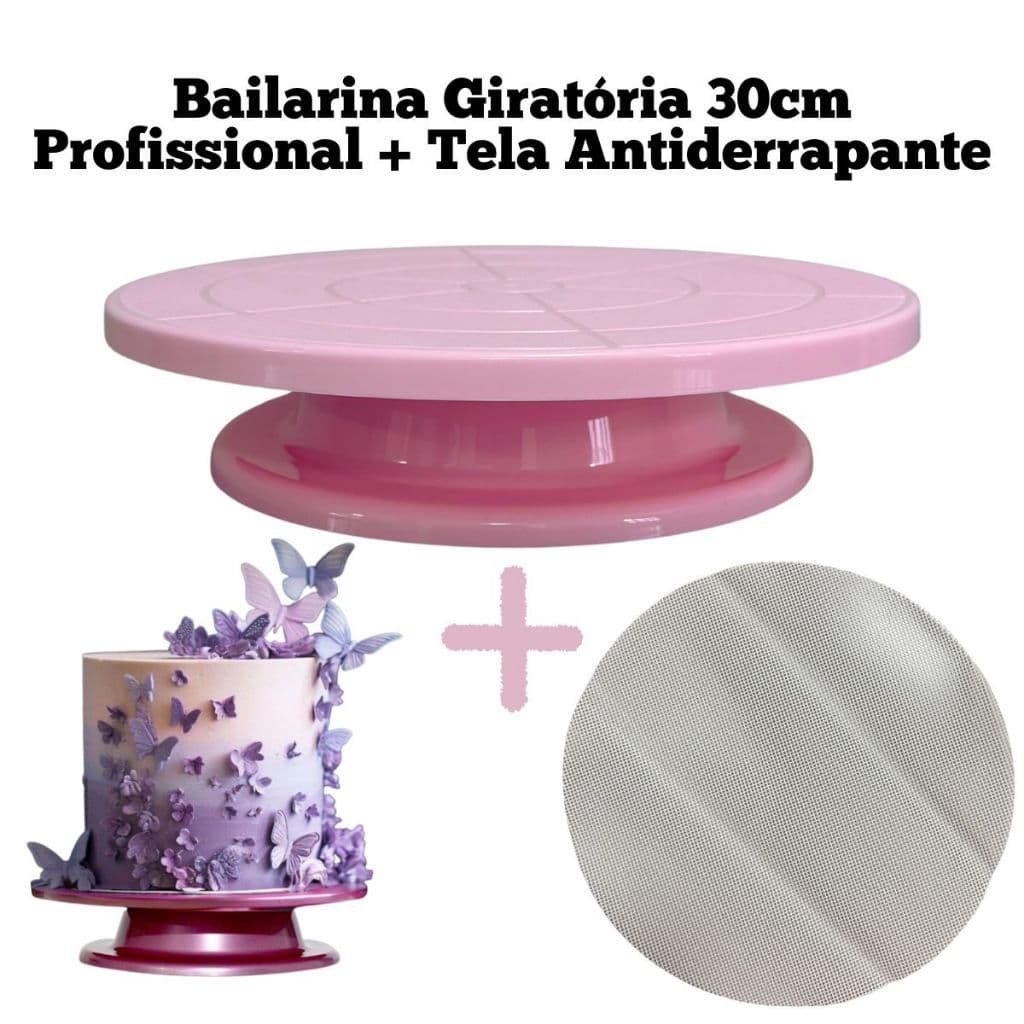 Kit Bailarina Giratória 30cm e Tela Antiderrapante Para Bolo Confeitaria Ou Tapete Sozinho