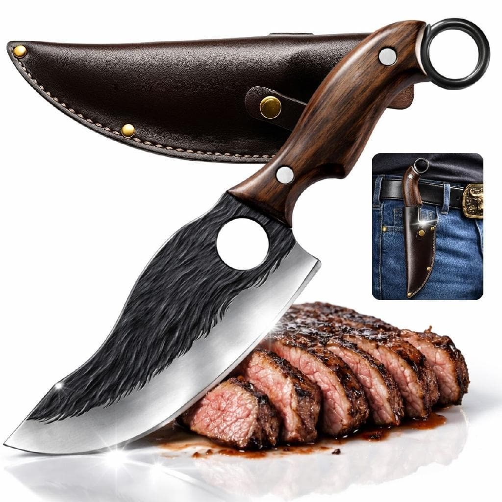 Faca Cutelo Forjado Artesanal Rustico Com Bainha Churrasco Desossar Carne Camping Chefe de Cozinha