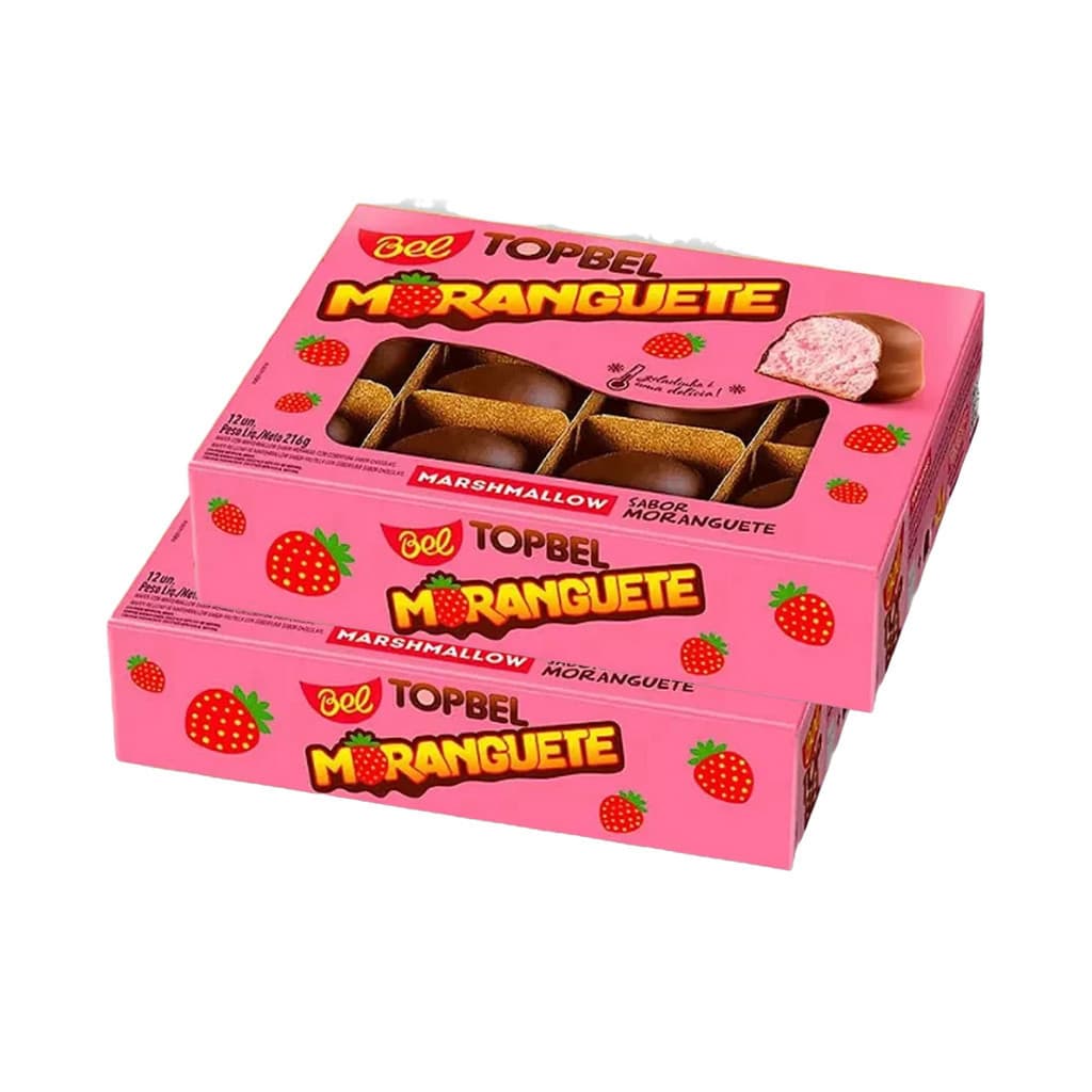 Moranguete Top Bel Marshmallow contendo 2 unidades de 216g contendo 12 unidades por caixa