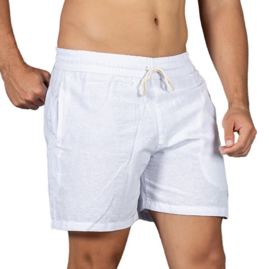 Short Masculino Mauricinho Linho Com Elástico Bermuda Praia Curta Academia