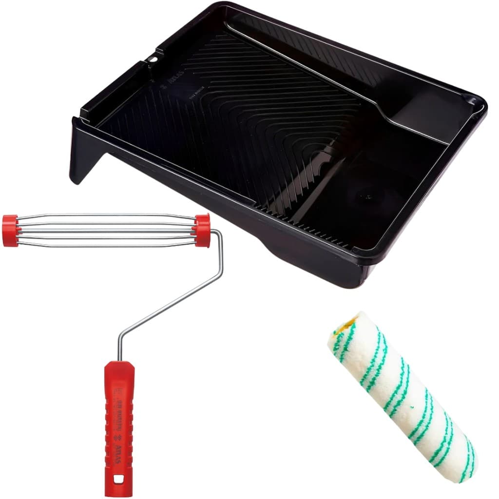 Rolo de Lã Sintética 23cm Poliamida + Suporte Para Rolo De Pintura 23cm Sem Rosca + Bandeja Para Pintura  2,7L