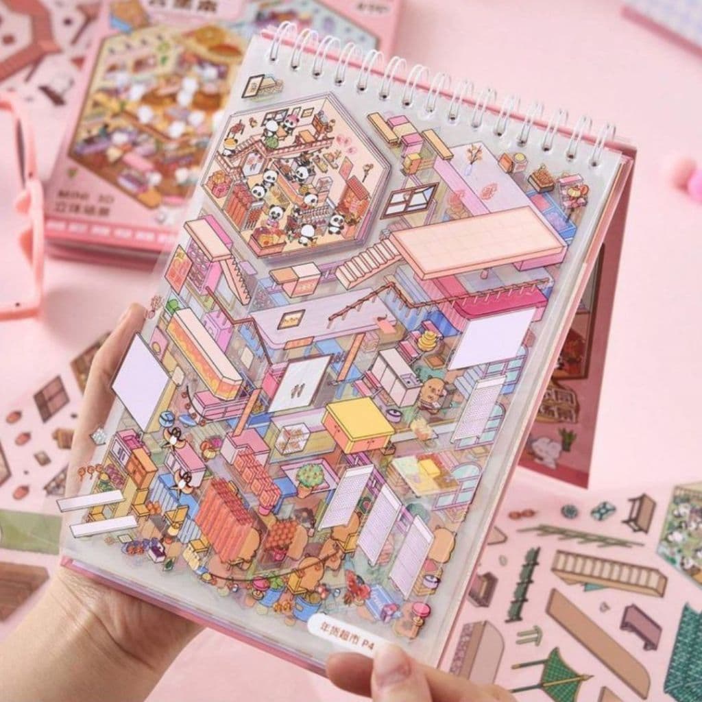 Caderno Adesivos 3d com Cenários para Montar e Decorar.