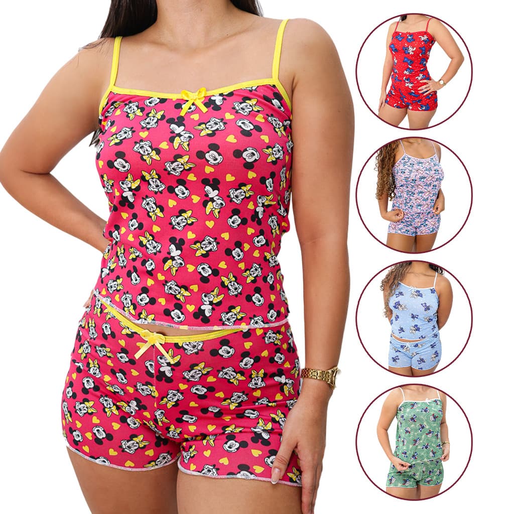 Pijama Baby Doll Feminino Short Dormir Verão Estampado