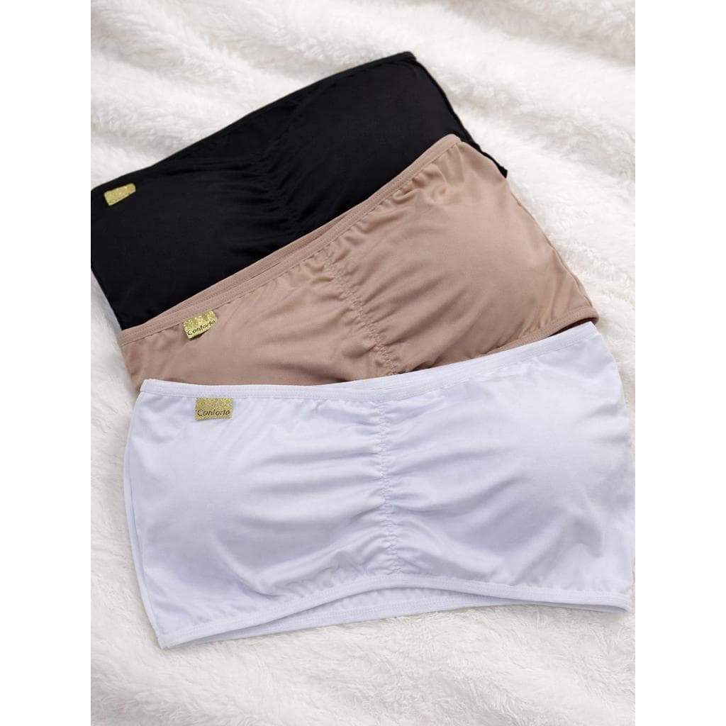 Kit  Econômico 3 Top Tomara que Caia Sem Alça 2 em 1 Com bojo Removível Bustiê Conforto Elegante
