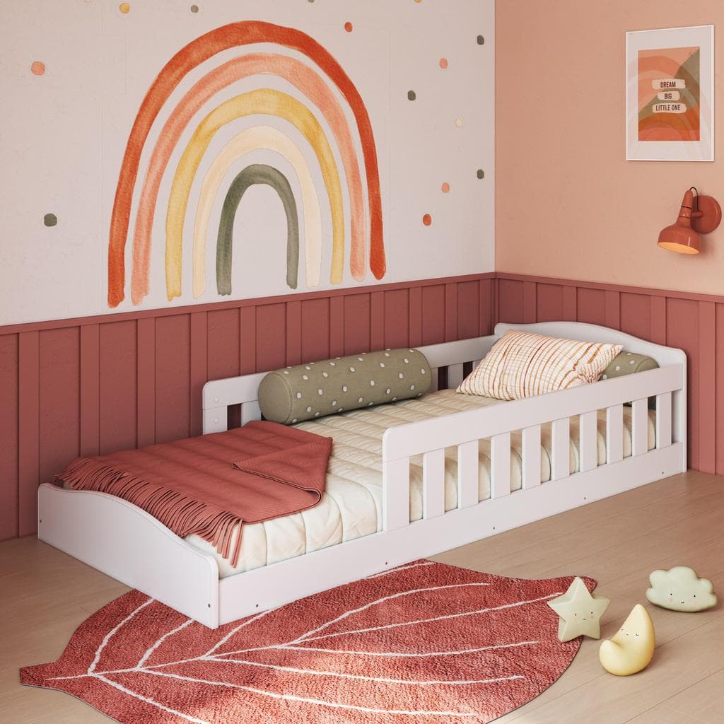 Cama Infantil Montessoriana Baixa 188x78 com Grade de Proteção Lateral e Cantos Arredondados
