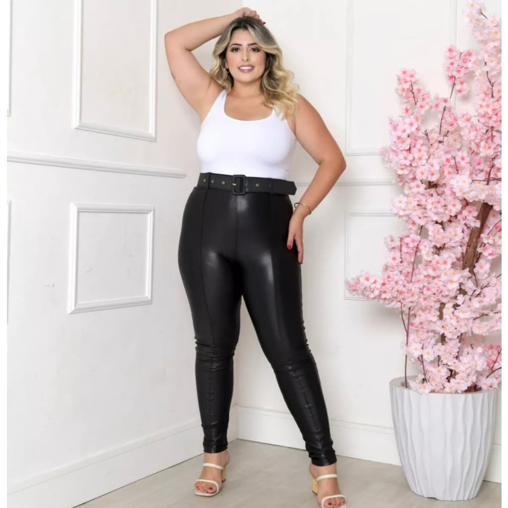 Calça Com Cinto Cintura Alta Skinny Calça Cirrê