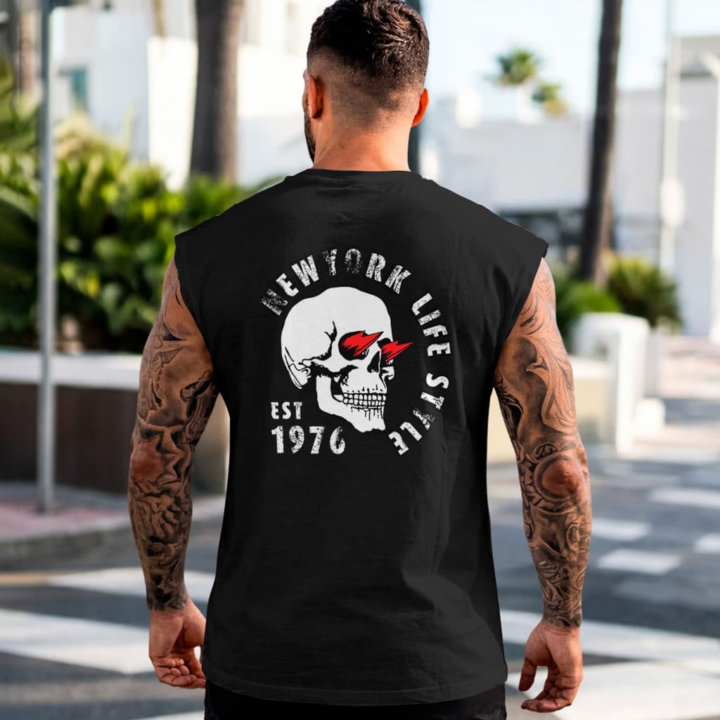 Camiseta Regata Machão Masculina Caveira 1976 Estampa Rock Urbana