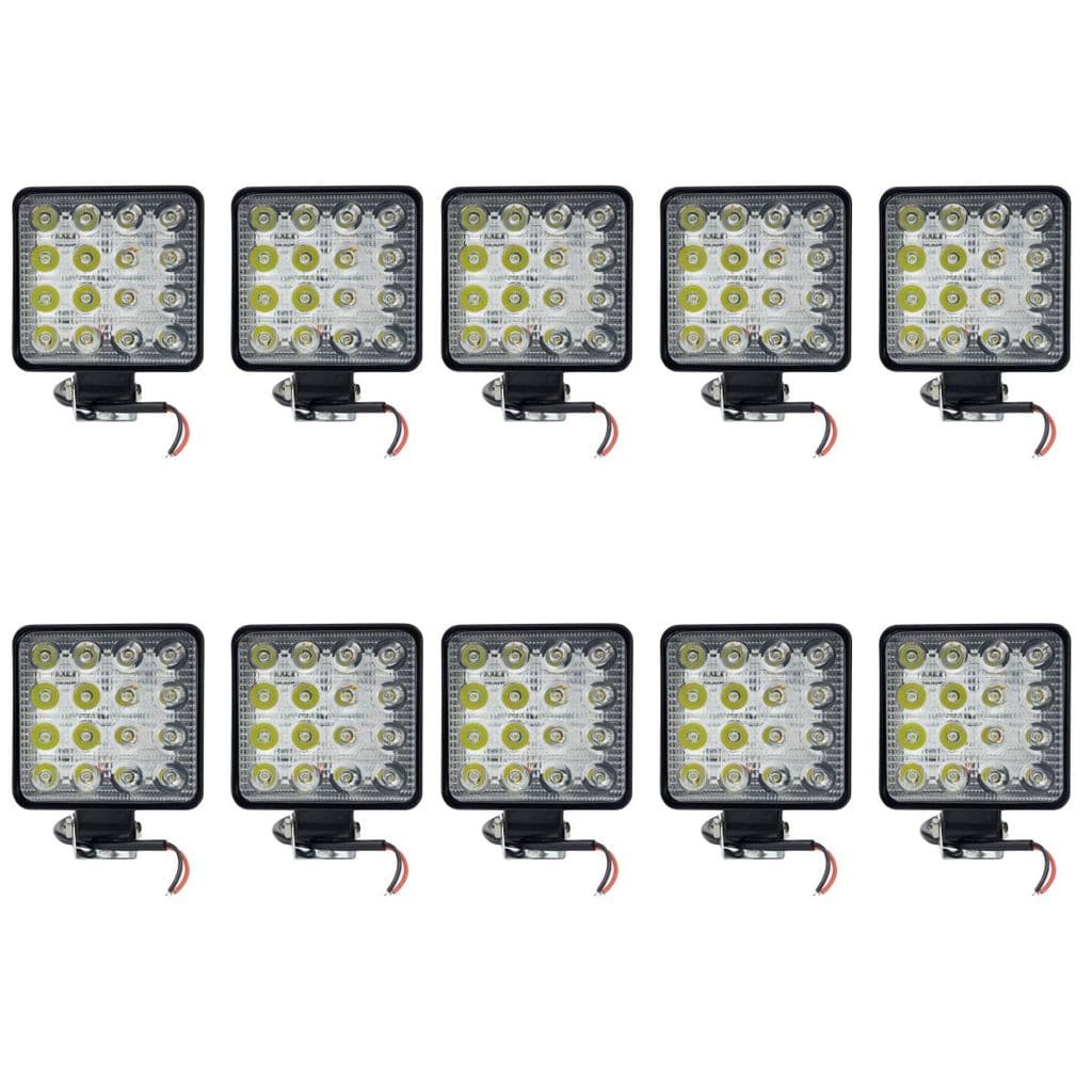 Kit 10 Farol Milha 16leds 48w 12v/24v Quadrado Offroad 6500k