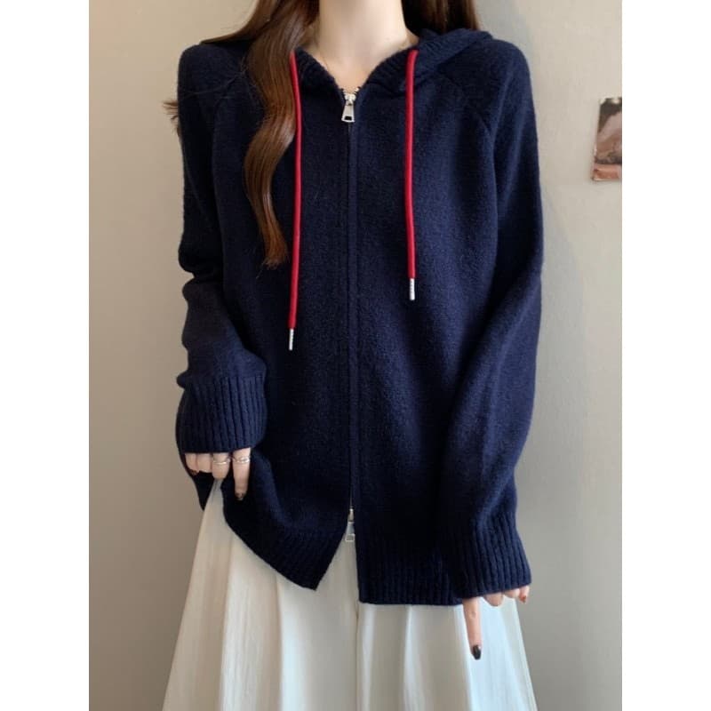Plus Size roupas femininas cordão com capuz zíper de malha Cardigan feminino outono inverno ano novo usar macio ceroso m