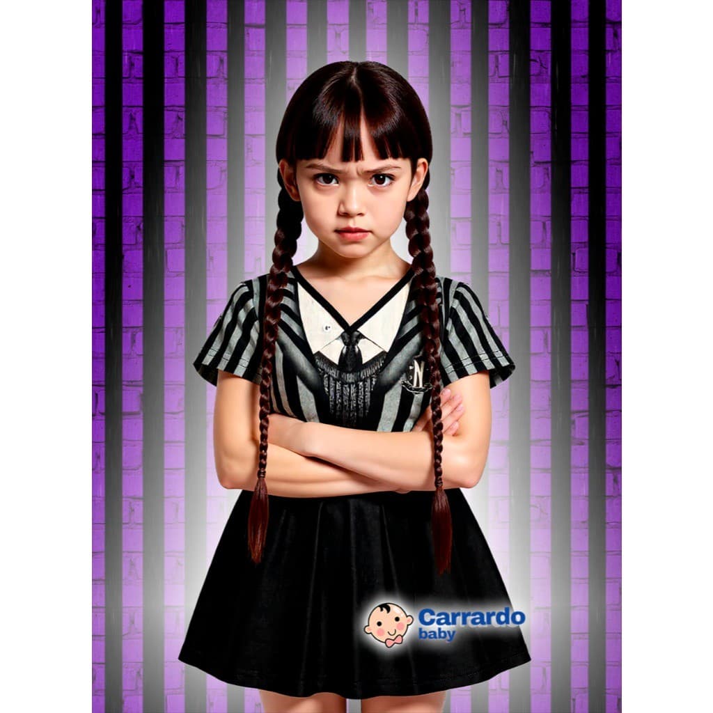 Fantasia Vestido Infantil Menina Wandinha Addams Barata Festa Aniversário Halloween Achadinhos