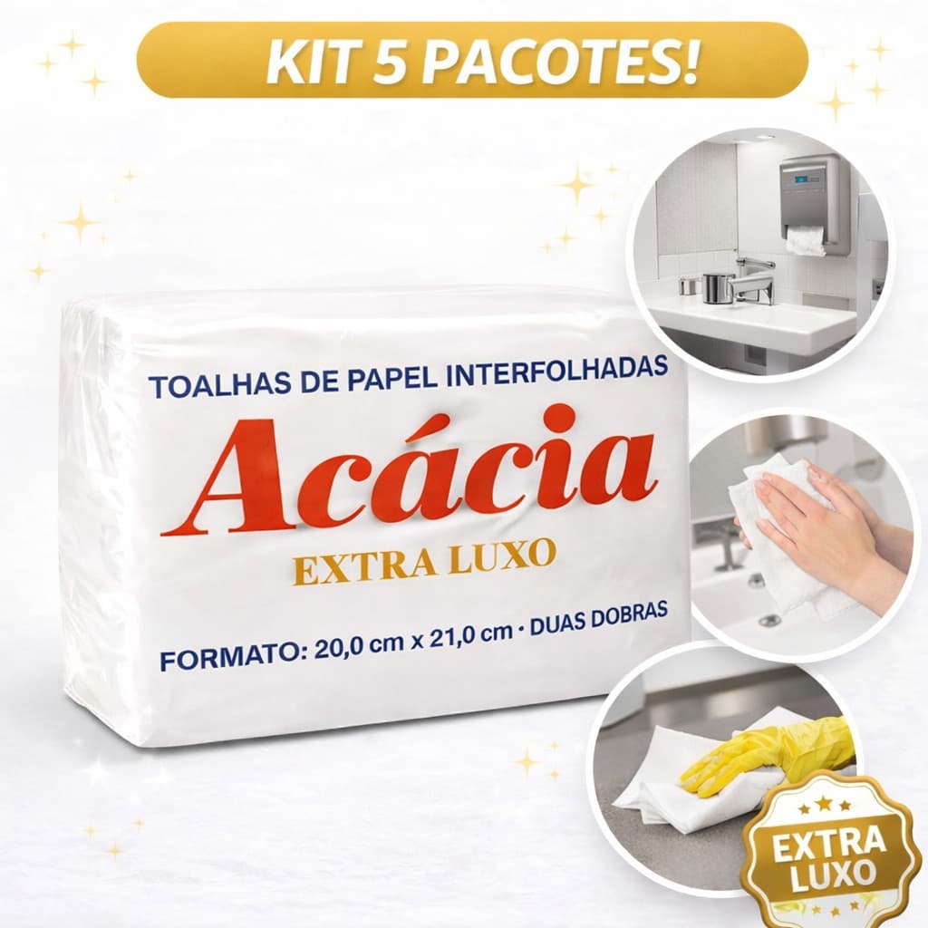 5 Pacotes de Papel Toalha Interfolha Extra Luxo Celulose 100% branco 20x21