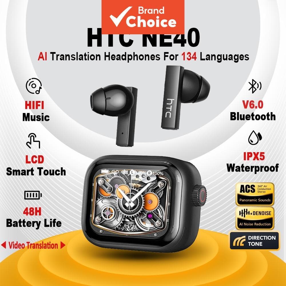 HTC NE40 Fones De Ouvido TWS Sem Fio Bluetooth 6.0 Tela LED Inteligente Tradução AI ANC HiFi Stereo ENC Para Esportes