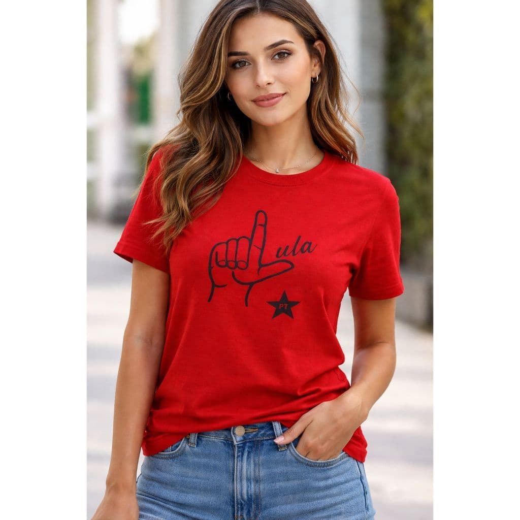Camiseta Feminina Basica Vermelha – Estampa Oficial Mão L – Unissex