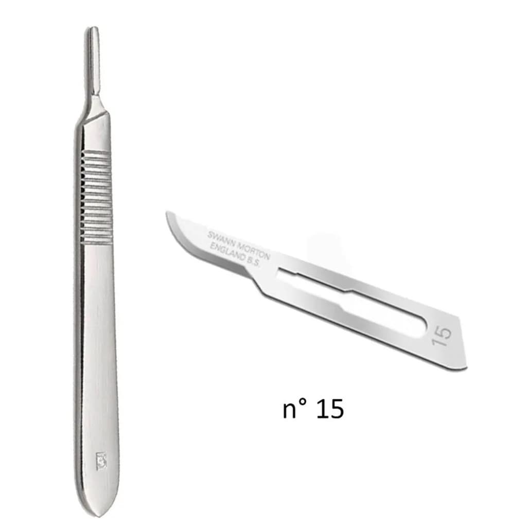 Kit Lâmina de Bisturi Número 15 + Cabo Nº 3  Profissional Estética Incisões Corte Preciso Podologia