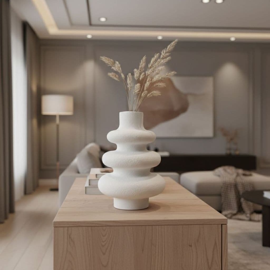 Vaso Decorativo Ondulado Branco 20cm Vaso Moderno Sala Clean Wave